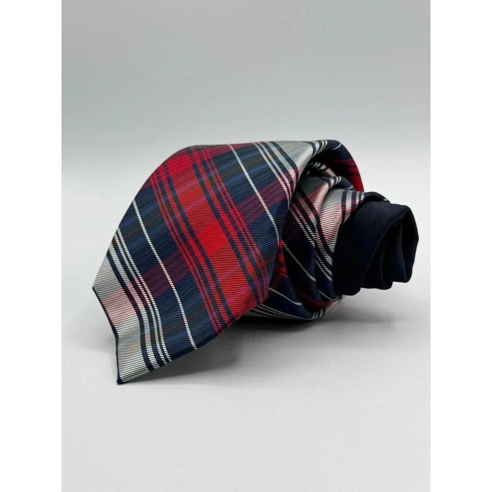 Chaps Mens Silk Necktie Red Navy Blue Green Plaid Classic Formal Dress Tie